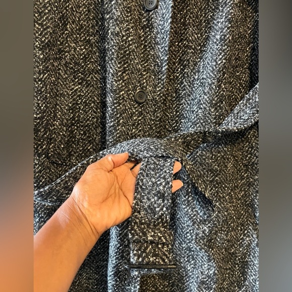 Vintage Wool Herringbone Donegal Tweed Belted Men's  Top Coat 44 Dark Academia - Picture 6 of 14